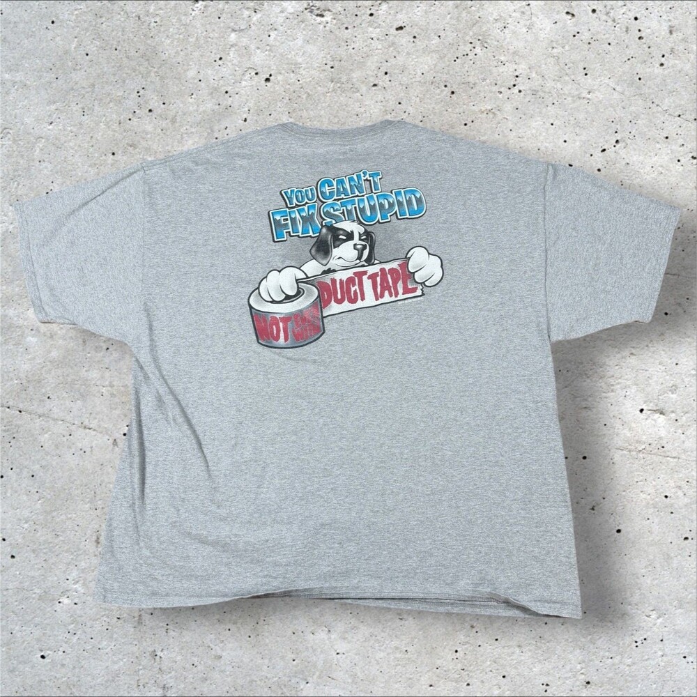Big Dogs Shirt Mens 3XL Gray Y2K Cant Fix Stupid Duct Tape Hanes Tagless Graphic